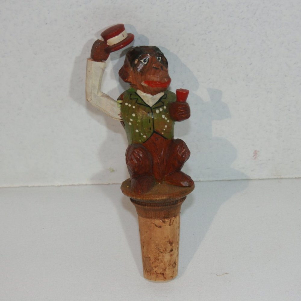 AWESOME VINTAGE WINE STOPPER MECHANICAL MONKEY